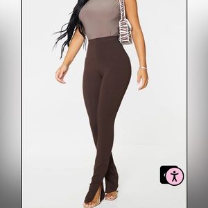 PrettyLittleThing Petite Chocolate Split Hem Leggings